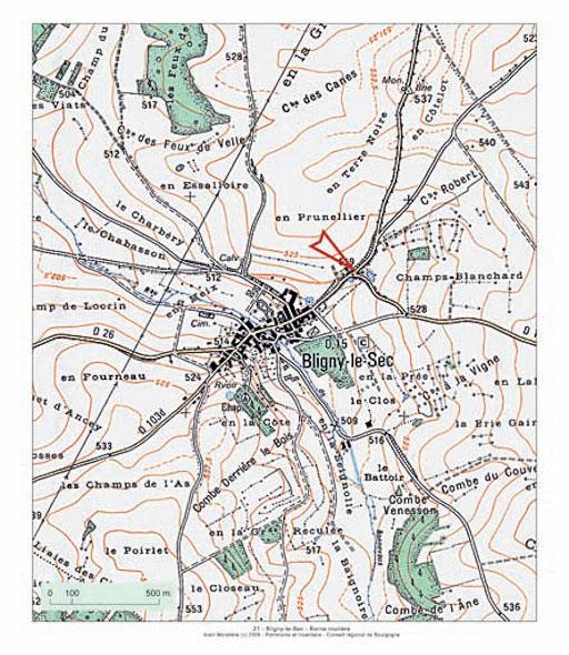 Plan de localisation, extrait de la carte topographique de l'IGN au 1:25000e, agrandie au 1:12500e.