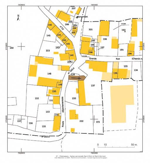 Plan de situation et plan-masse, extrait du plan cadastral de 2007, section OC.