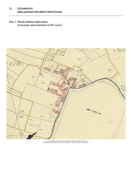 Plan de situation et plan-masse, extrait du plan cadastral napoléonien de 1814, section C.