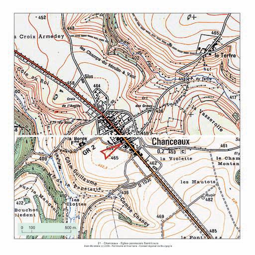 Plan de localisation, extrait de la carte topographique de l'IGN au 1:25000e, agrandie au 1:12500e.