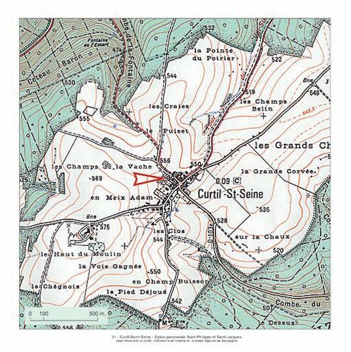 Plan de localisation, extrait de la carte topographique de l'IGN au 1:25000e, agrandie au 1:12500e.