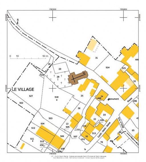 Plan de situation et plan-masse, extrait du plan cadastral au 1:1000e de 2007, section OA.