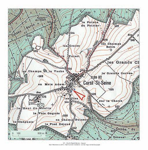 Plan de localisation, extrait de la carte topographique de l'IGN au 1:25000e, agrandie au 1:12500e.