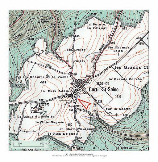 Plan de localisation, extrait de la carte topographique de l'IGN au 1:25000e, agrandie au 1:12500e.