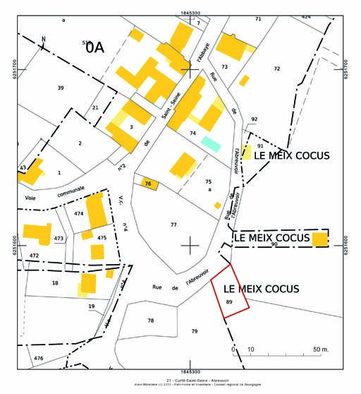 Plan de situation et plan-masse, extrait du plan cadastral au 1:1000e de 2007, section OA.