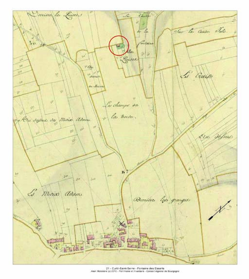 Plan de situation, extrait du plan cadastral napoléonien de 1812, section C.