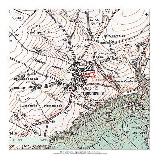 Plan de localisation, extrait de la carte topographique de l'IGN au 1:25000e, agrandie au 1:12500e.