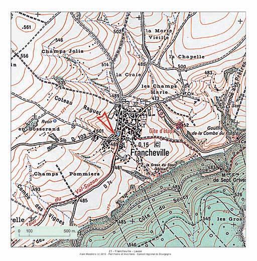 Plan de localisation, extrait de la carte topographique de l'IGN au 1:25000e, agrandie au 1:12500e.