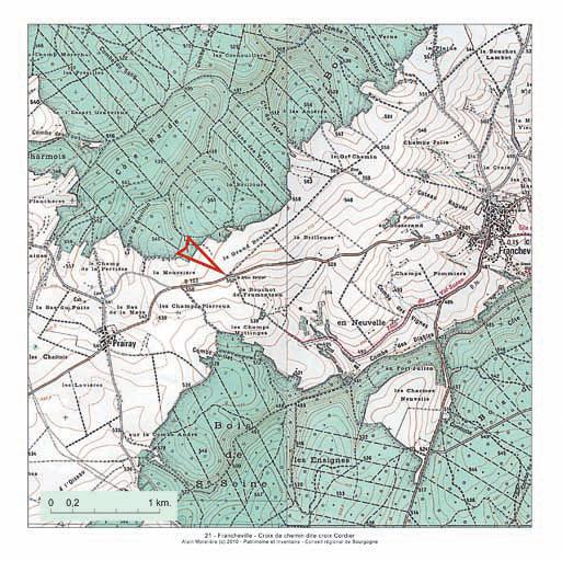 Plan de localisation, extrait de la carte topographique de l'IGN au 1:25000e.