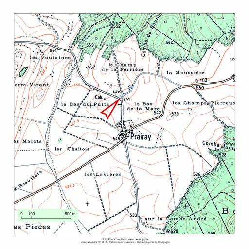 Plan de localisation, extrait de la carte topographique de l'IGN au 1:25000e, agrandie au 1:12500e.