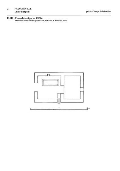 Plan schématique au 1:100e d'après un relevé schématique de 1969 par M. Bargeot, Jean-François Collin et Françoise Boussageon, et restitué en 1972.