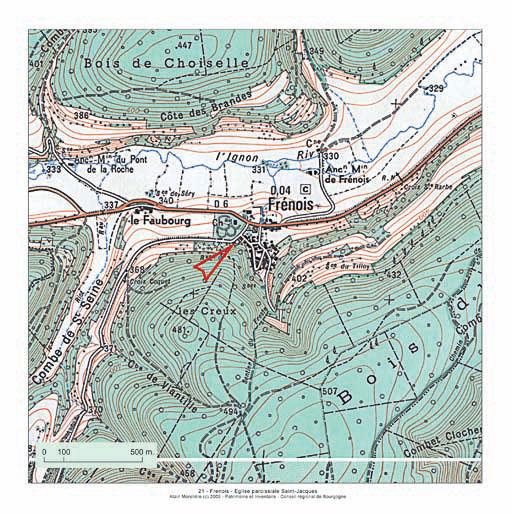 Plan de localisation, extrait de la carte topogrphique de l'IGN au 1:25000e, agrandie au 1:12500e.