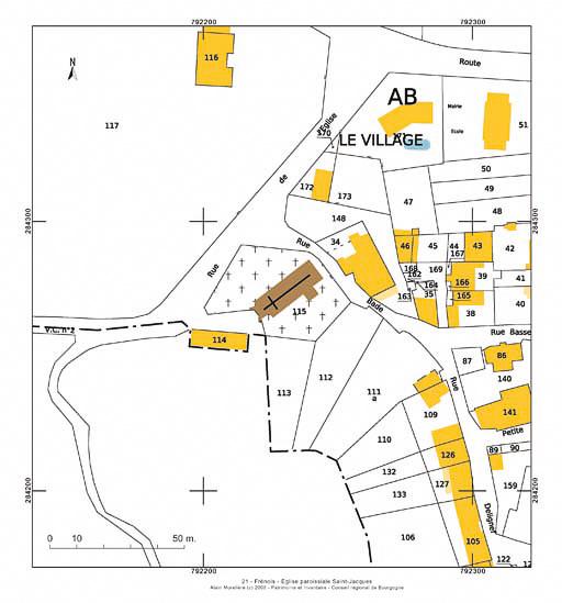 Plan de situation et plan-masse, extrait du plan cadastral au 1:1000e de 2007, section AB.