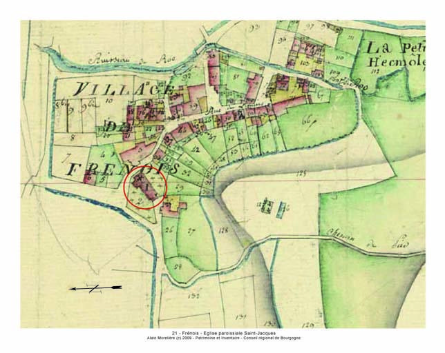 Plan de situation et plan-masse, extrait du plan cadastral napoléonien de 1813, section D.