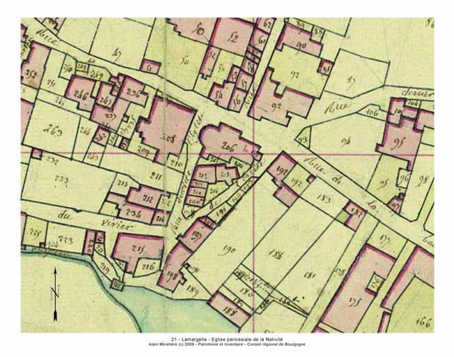 Plan de situation et plan-masse extrait du plan cadastral nopoléonien de 1813, section I.