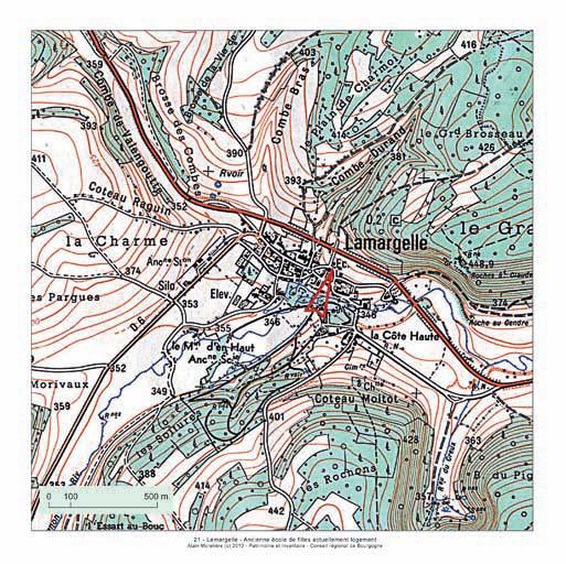 Plan de locallisation, extrait de la carte topographique de l'IGN au 1:25000e, agrandie au 1:12500e.