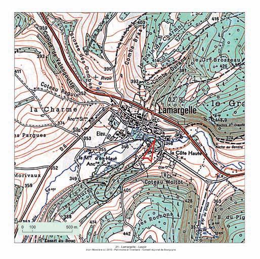 Plan de localisation, extrait de la carte topographique de l'IGN au 1:25000e, agrandie au 1:12500e.
