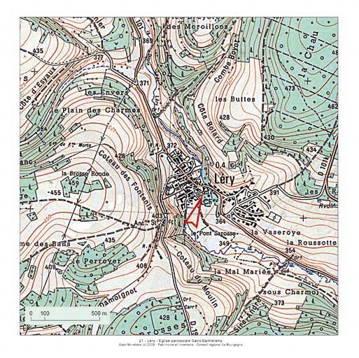 Plan de localisation, extrait de la carte topographique de l'IGN au 1:25000e, agrandie au 1:12500e.