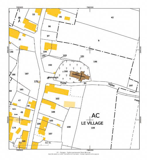 Plan de situation et plan-masse, extrait du plan cadastral au 1:1000e de 2007, section AC.