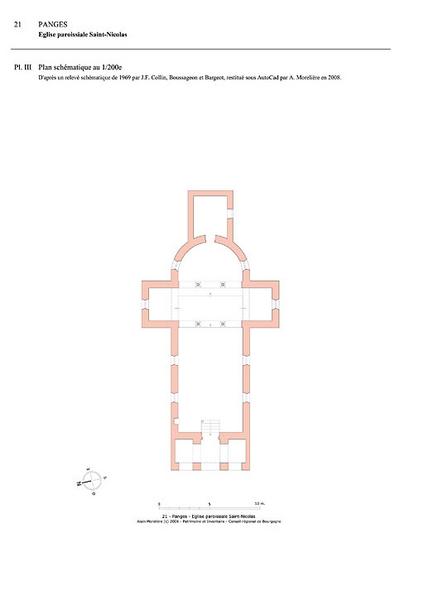 Plan schématique au 1:200e d'après un relevé schématique de 1969 ; restitution sous AutoCad en 2008 par Alain Morelière.