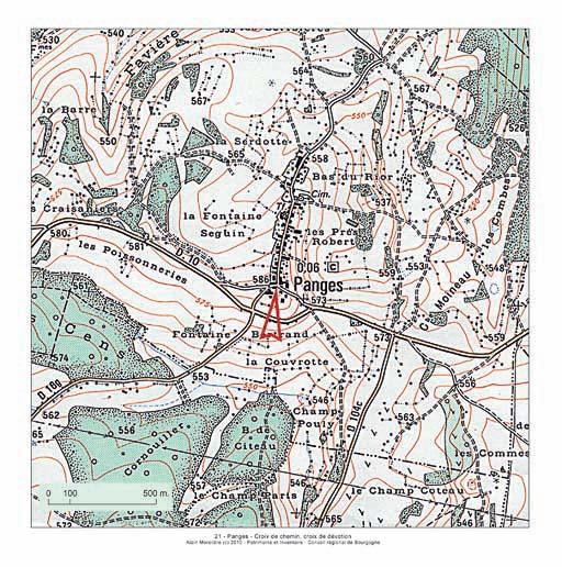 Plan de localisation, extrait de la carte topographique de l'IGN au 1:25000e agrandie au 1:12500e.