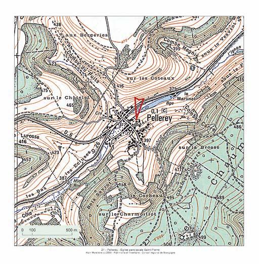 Plan de localisation, extrait de la carte topographique de l'IGN au 1:25000e agrandie au 1:12500e.