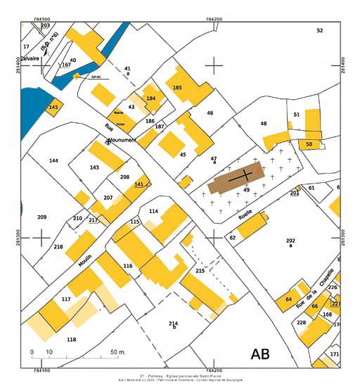 Plan de situation et plan-masse, extrait du plan cadastral au 1:1000e de 2007, section AB.