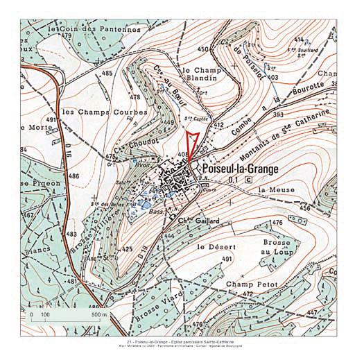 Plan de localisation, extrait de la carte topographique de l'IGN au 1:25000e agrandie au 1:12500e.