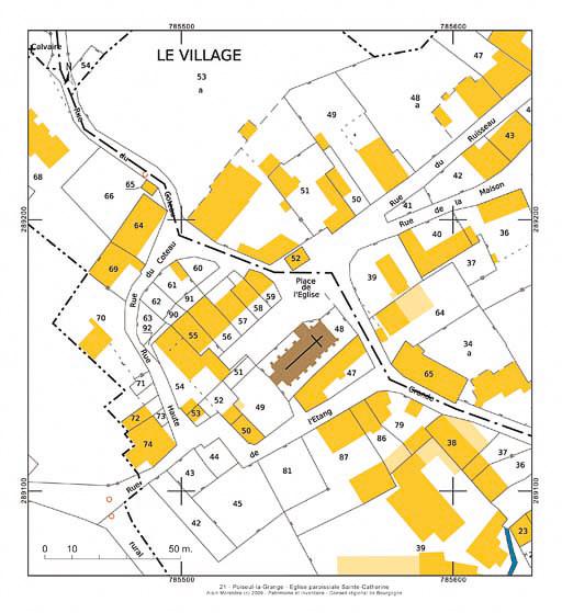 Plan de situation et plan-masse, extrait du plan cadastral au 1:1000e de 2007, section AB.