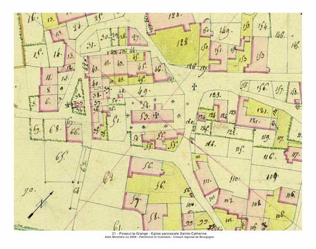 Plan de situation et plan-masse, extrait du plan cadastral napoléonien de 1812, section G.