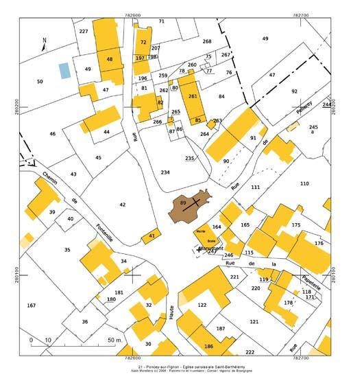 Plan de situation et plan-masse, extrait du plan cadastral au 1:1000e de 2007, section AB.