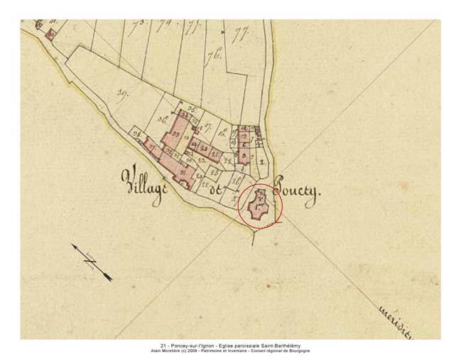 Plan de situation et plan-masse, extrait du plan cadastral napoléonien de 1813, section A.