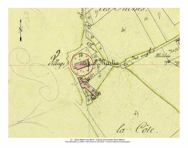 Plan de situation et plan-masse d'après le plan cadastral napoléonien de 1812, section F.