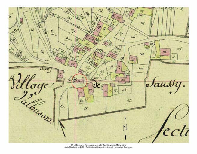 Plan de situation et plan-masse, extrait du plan cadastral napoléonien de 1812, section B.