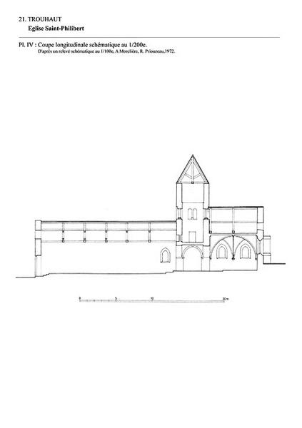 Coupe longitudinale schématique au 1:200e d'après un relevé au 1:100e de 1972, restitution sous Autocad.