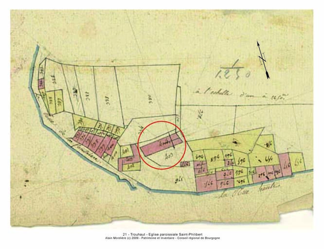 Plan de situation et plan-masse, extrait du plan cadastral napoléonien de 1812, section B.