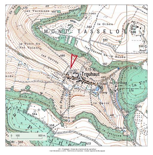 Plan de localisation, extrait de la carte topographique de l'IGN au 1:25000e agrandie au 1:12500e.