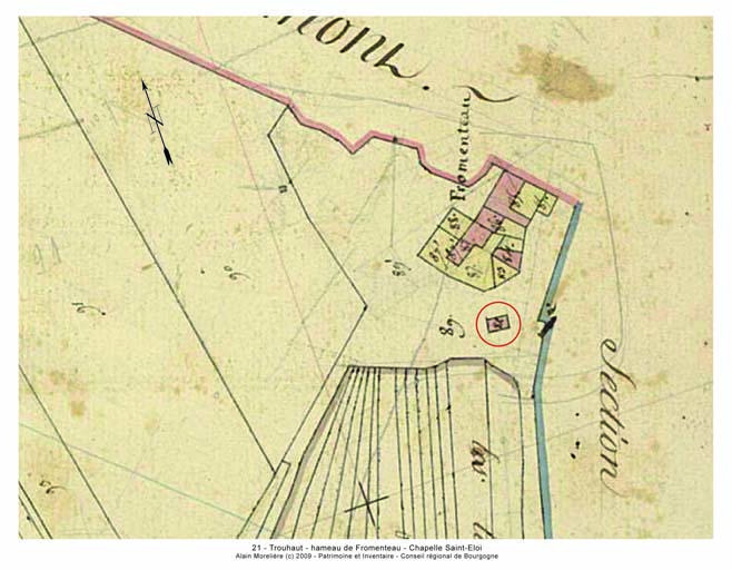Plan de situation et plan-masse, extrait du plan cadastral napoléonien de 1812, section B.