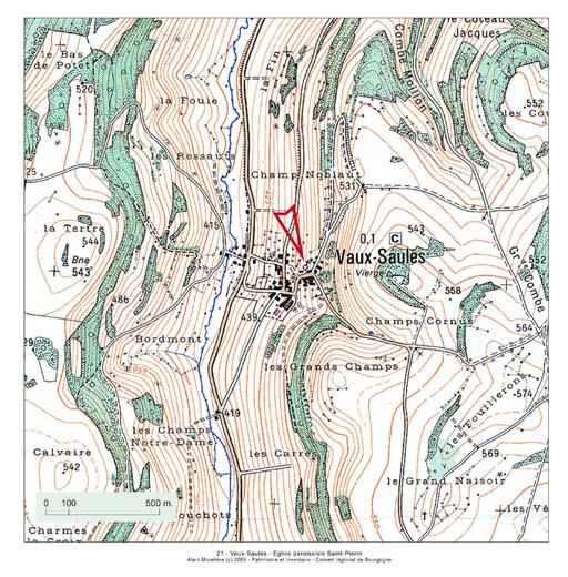 Plan de localisation, extrait de la carte topographique de l'IGN au 1:25000e agrandie au 1:12500e.