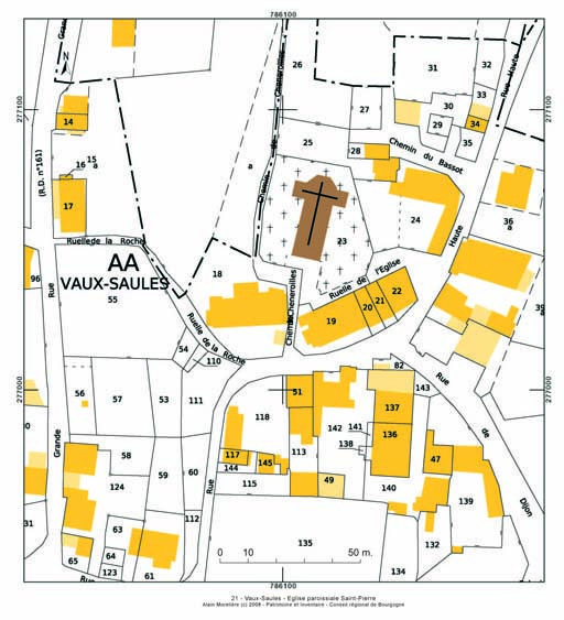 Plan de situation et plan-masse, extrait du plan cadastral au 1:1000e de 2007, section AA.