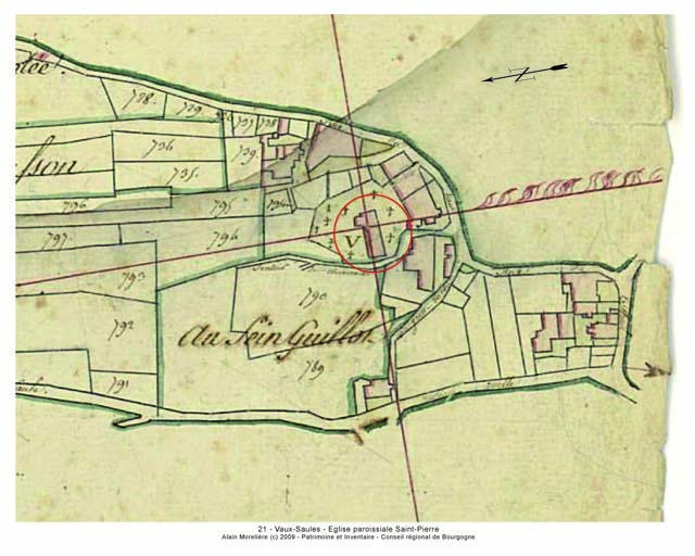 Plan de situation et plan-masse extrait du plan cadastral napoléonien de 1814, section D.