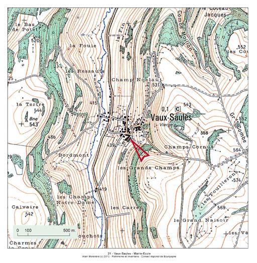 Plan de localisation, extrait de la carte topographique de l'IGN au 1:25000e agrandie au 1:12500e.