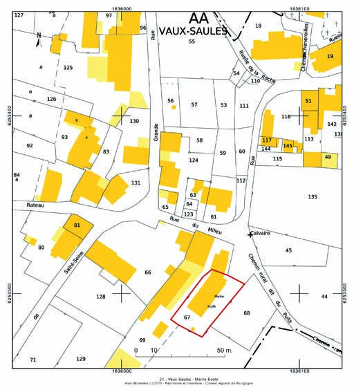 Plan de situation et plan-masse, extrait du plan cadastral au 1:1000e de 2007, section AA.
