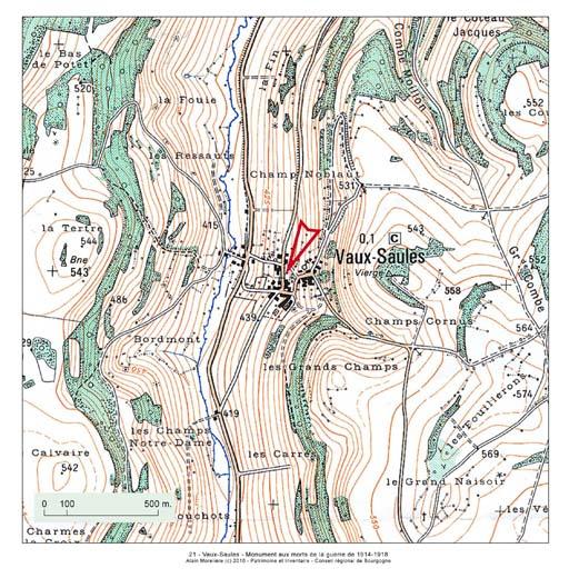 Plan de localisation, extrait de la carte topographique de l'IGN au 1:25000e agrandie au 1:12500e.