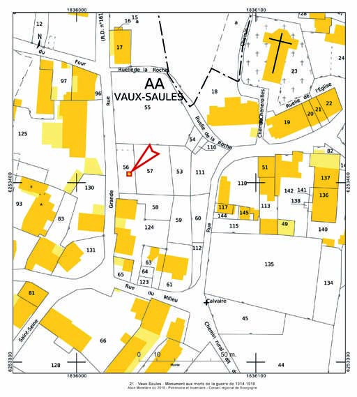 Plan de situation, extrait du plan cadastral au 1:1000e de 2007, section AA.
