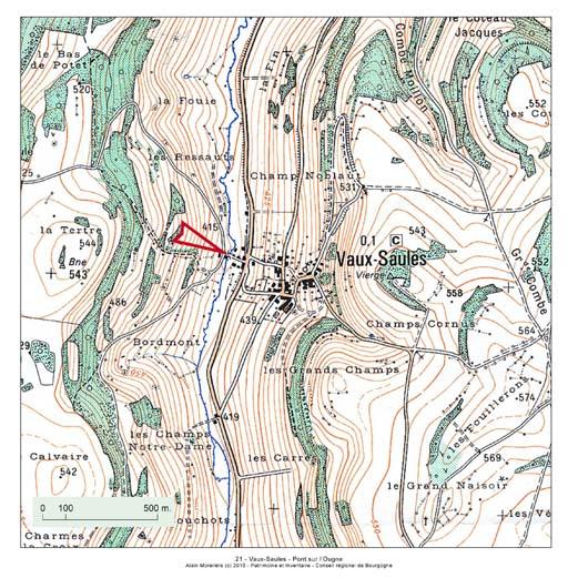 Plan de localisation, extrait de la carte topographique de l'IGN au 1:25000e agrandie au 1:12500e.