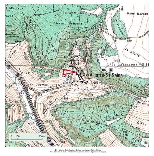 Plan de localisation, extrait de la carte topographique de l'IGN au 1:25000e agrandie au 1:12500e.