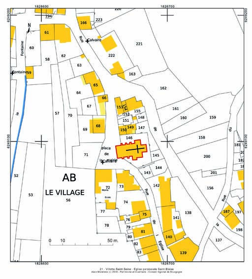 Plan de situation et plan-masse, extrait du plan cadastral au 1:1000e de 2007, section AB.