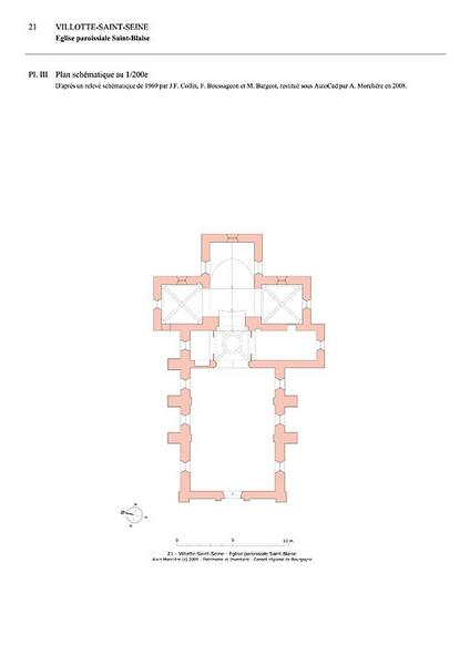 Plan schématique au 1:200e d'après un relevé de 1969, restitué en 2009 sous AutoCad.