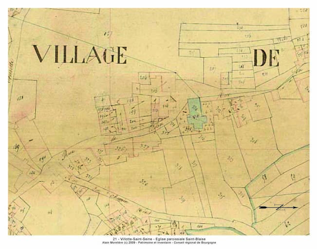 Plan de situation et plan-masse, extrait du plan cadastral napoléonien de 1836, section D.